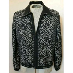 Women's Rafael Gray/Black Animal Print Lined Zip Blazer - Size 12